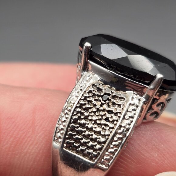 STS Sterling Silver Black Spinel Cathedral Ring Size 8 Ornate Filigree 10g - Picture 4 of 16